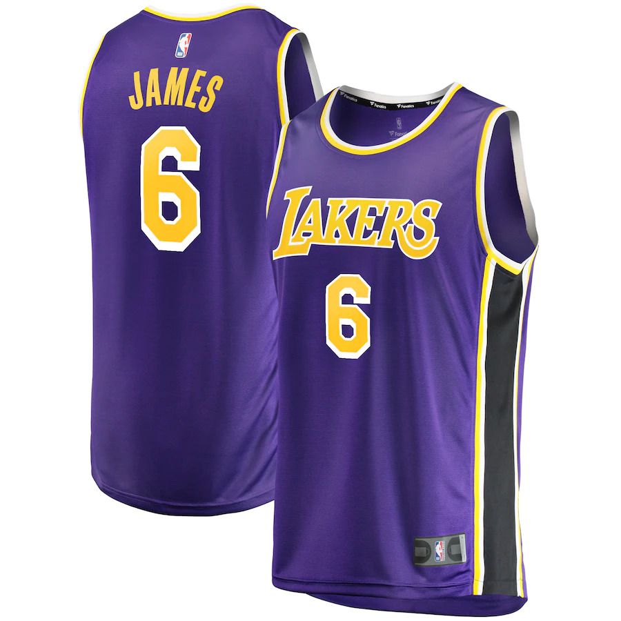 Men Los Angeles Lakers #6 LeBron James Fanatics Branded Purple Fast Break Replica Player NBA Jersey